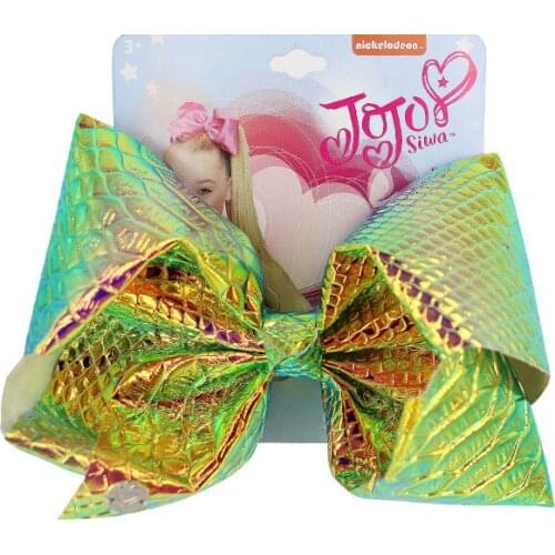 Fish scales three-dimensional Glitter Rainbow Leather 7inch Bow With Alligator Clips Kids Bling Hair Accessories Hairpin