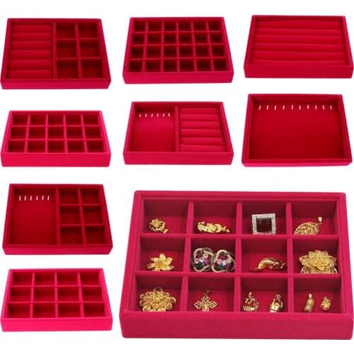 Velvet Earrings Jewelry Tray Drawer Organizer Stackable Jewelry Display Tray Necklace Ring Storage Packaging Showcase