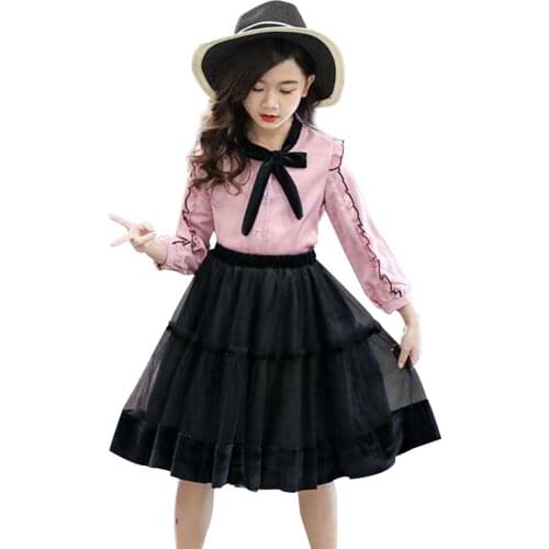 New Clothes For Girls Blouse & Mesh Skirt 2 Pcs Suit For Girls Fashion Pleated Kids Clothes Spring Autumn Korean Girls Clothes