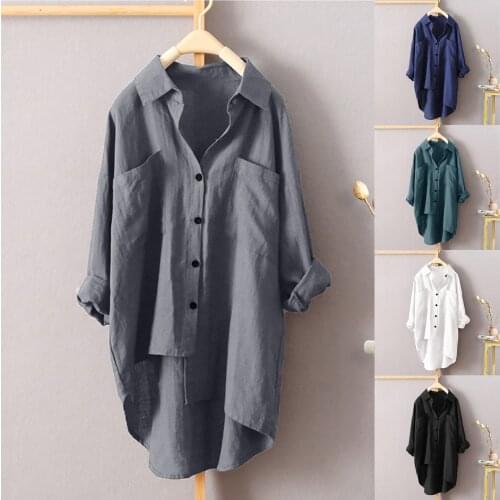 Women Cotton Solid Long Sleeve Shirt Casual Loose Blouse Button Down Daily Working Top Fashion Female 2021 Autumn Oversiz Blouse