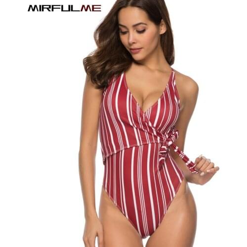 One Piece Stripes Swimsuit Women Bandage Swimwear Woman Backless Monokini Sport Bodysuit Beach Bathing Suit Swim Biquini Female