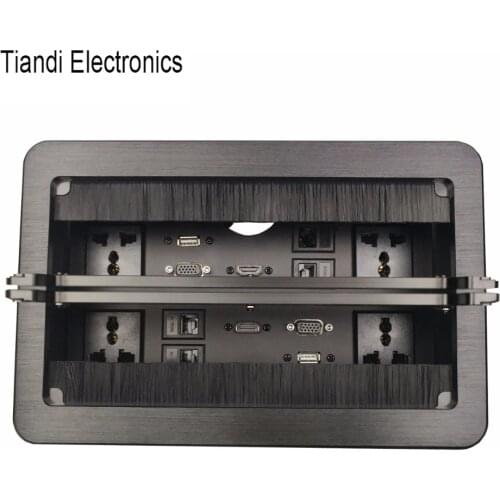 Double brush clamshell desktop socket universal power plug + USB VGA HDMI information Outlet box + 4 network/telephone connector