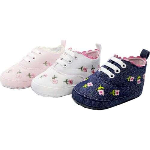 Hot Sale Baby Girl Shoes Cotton Crib Shoes Lace Floral Embroidered Soft Shoes Prewalker Walking Toddler Kids Shoes