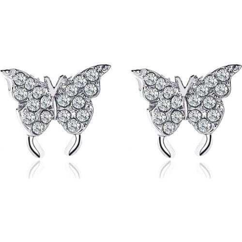 Korean Fashion Cute Crystal Butterfly Earrings Beautiful Butterfly Ear Cuff Clip Rhinestone Ear Stud Earrings For Women Gift