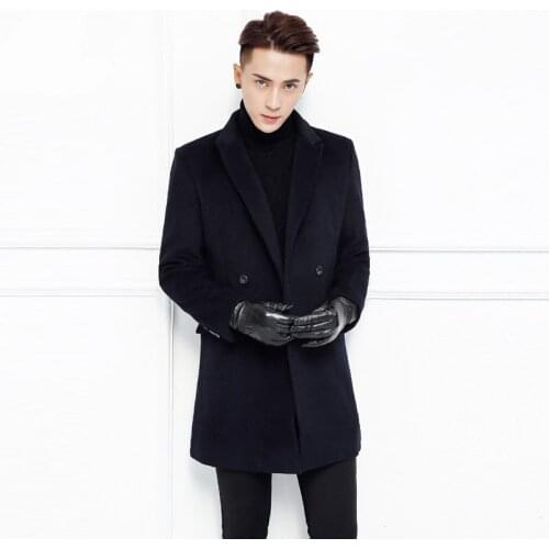 Jacket Thick Coat Winter Men Medium Long Brand-Clothing Double Breasted Wool Overcoat New Mens Coats WUJ1175