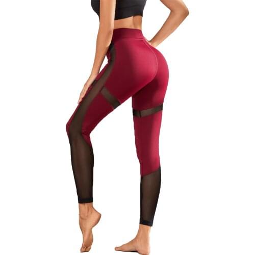 Women Patchwork Running Yoga Pants High Waist Mesh Leggings Training Fitness Gym Leggings Elastic Sportswear Sport Pants