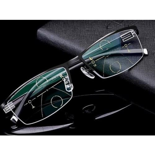 Multi-Function Anti-Blueray Progressive Readingglasses Lightweight Metal Halfrim Acetates 56-17-140 Unisex ADD+1--- +3 -0.25Ste