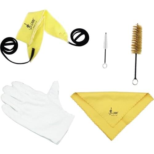 Tooyful 5 in 1 Trumpet Cleaning Care Kit for Sax Wind Instrument Parts Cleaning Passing Wipe Cloth Mouthpiece Valve Brush Gloves