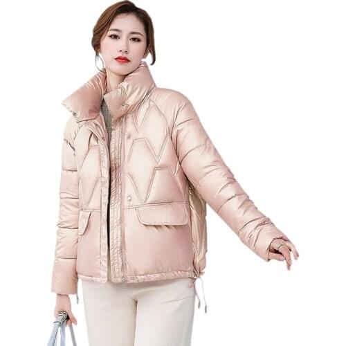 2021 New Bright Face Down Padded Jacket Womens Parkas Short Coats Winter Jackets Solid Parka Stand-up collar Loose Bread Jacket