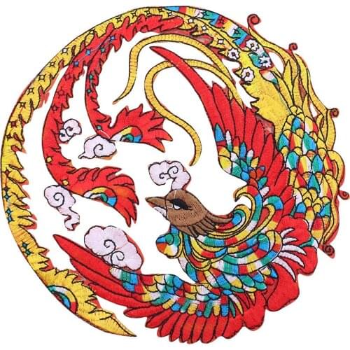 New Arrival Chinese Style Large Round Phoenix Embroidery Patches Cloth Sticker Sew-on DIY Coat Clothing Accessories
