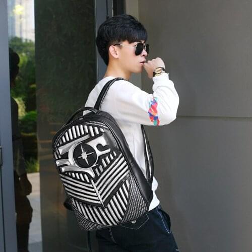 New 3D Backpack Mens Backpack Creative Bullet Rivets PU Computer Bag Student Bag