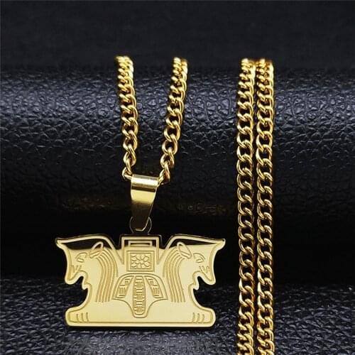 Stainless Steel IRAN lion Cross Necklaces Chain Gold Color Persian Empire Big Long Necklace Jewelry collier croix femme N2264S01