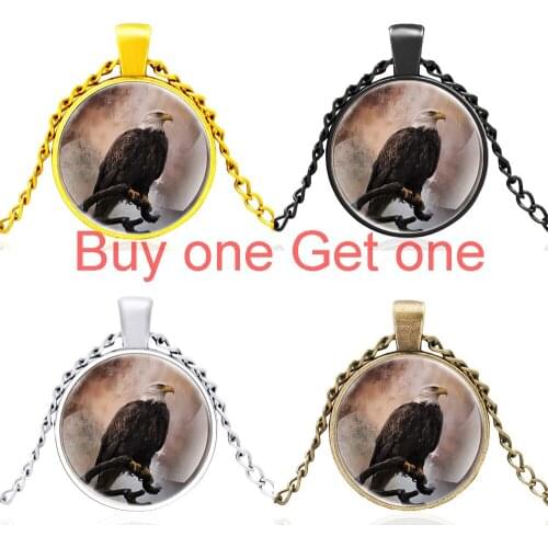 Cool Eagle Design Glass Cabochon Charm Pendant Necklace Men Women Exquisite Jewelry Accessories Gifts