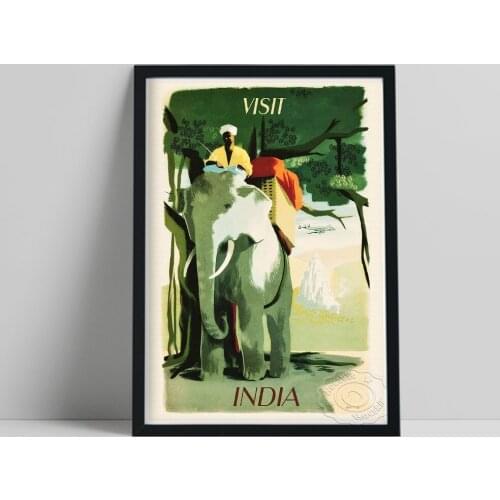 World Travel Poster, Visit India Feature Scenery Canvas Painting, Vintage Nordic Elephant Still Life Wall Picture Home Decor