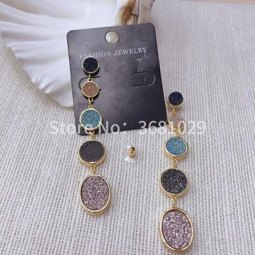 Simple geometric circular long crystal teeth earrings personality color sequins lovely joker accessories