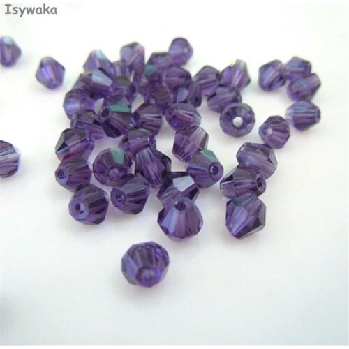 Isywaka Sale Purple Color 6mm 48PCS Bicone Austria Crystal Beads charm Glass Beads Loose Spacer Bead for DIY Jewelry Making