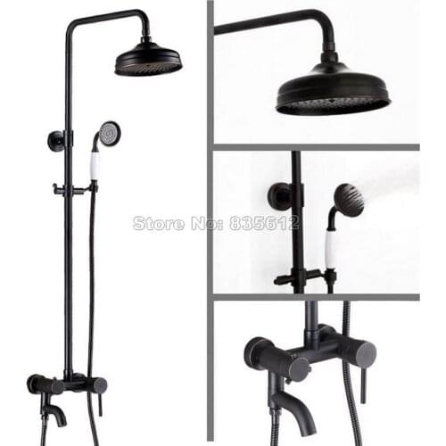 Luxury Black Oil Rubbed Bronze Wall Mounted Bathroom Rain Shower Faucet Set with Single Handle Bathtub Mixer Taps Wrs366