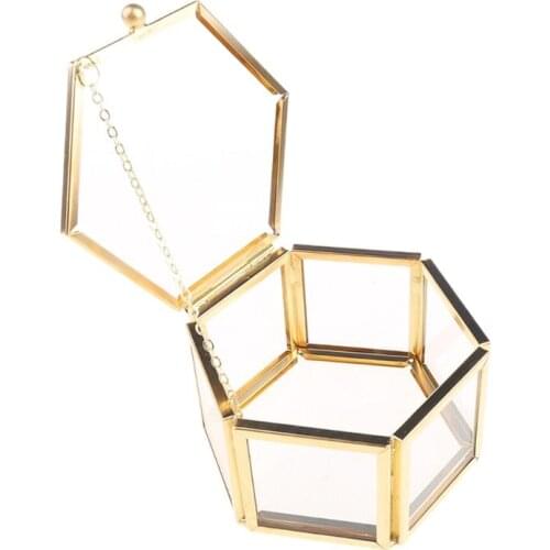 Geometrical Clear Glass Jewelry Box Jewelry Organize Holder Tabletop Succulent Plants Container Home Jewelry Storage
