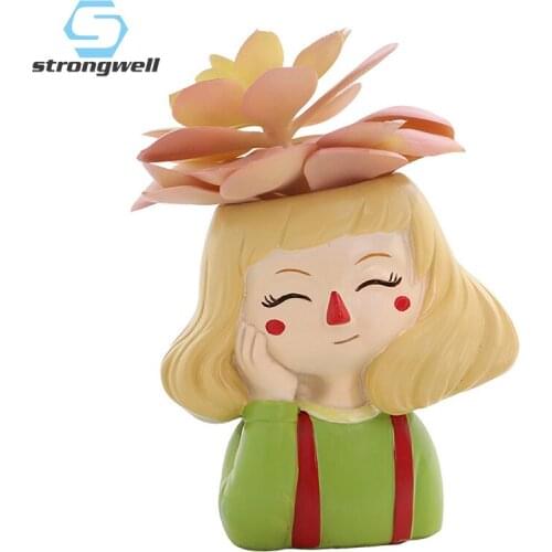 Strongwell Nordic Cartoon Clever Clown Girl Flower Pot Garden Party Resin Flower Pot Desktop Decoration Home Decoration