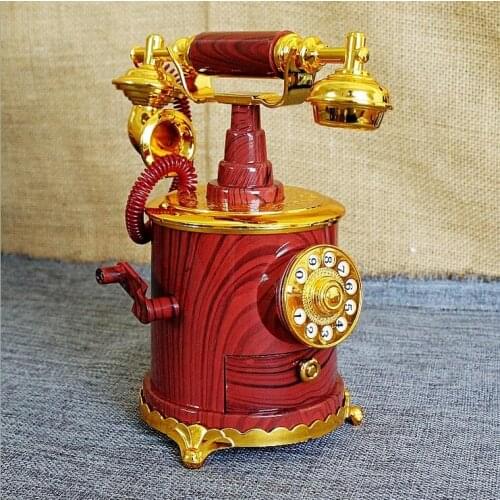 Dark Red September New Model Creative Retro Telephone Phone Model Music Box Home Shop Decorations Collection Crafts Gifts