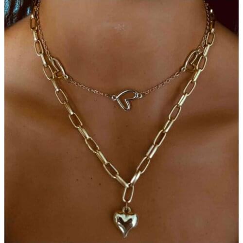 YWZIXLN Bohemian Vintage Geometry Chain Hollow Heart Pendant Fashion Necklaces Jewelry For Women Elegant Accessories N088
