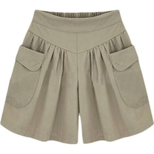 40%HOT Summer Women Plus Size Solid Color Elastic Waist Casual Loose Shorts with Pocket