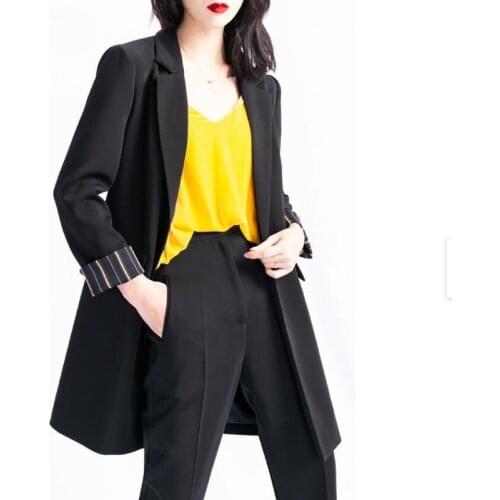 Black Korean Style Women Blazers And Jackets Ol Ladies Office Wear Coat Casual Long Blazer New Arrival Women Blazers 2019 DD2035