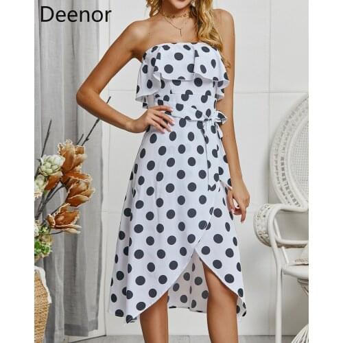 Deenor Summer Sexy Strapless Dress 2021 Polka Dot Sleeveless Off Shoulder Ruffle Evening Party Club Dresses Fashion Women Clothe