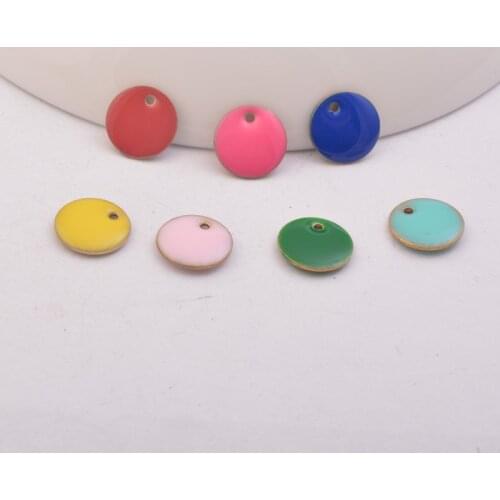 10pcs/lot 10mm Enamel Round Charms Pink Yellow Green Red Pendant DIY Women Jewelry Components Findings