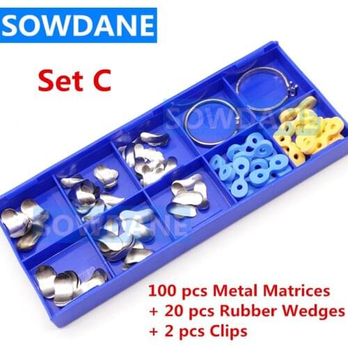 100Pcs/Set Dental Sectional Contoured Matrices Matrix Ring Delta Wedges Rubber Elastic wedges Dentist Matrice Materials Set C