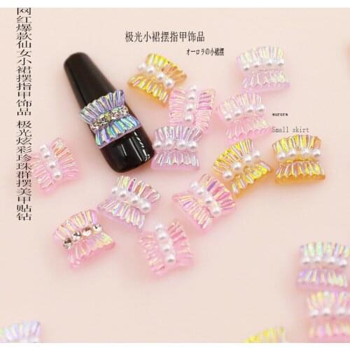 20pcs/Pack Korea Japan Colorful Resin Bow Knot Skirt with Reshiestone Pearl Nail Art Parts 3D DIY Accessories Sticker Tools