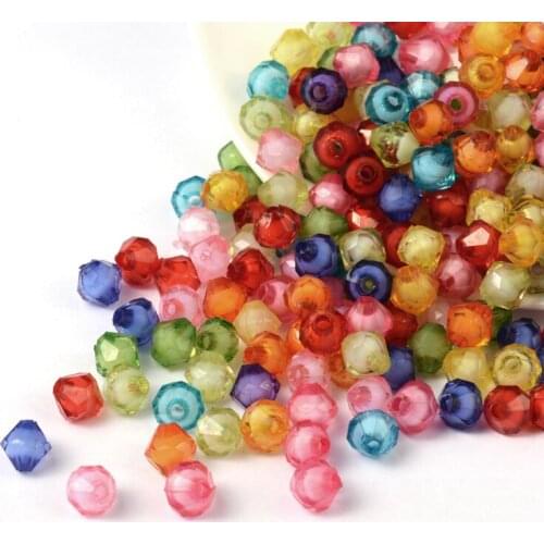 200pcs Mixed Color Faceted Transparent Acrylic Beads Bicone Shape , 8x8x8mm, Hole: 2mm