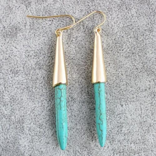 2020 Fashion Thin Natural Stone Spike Spear Earrings Gold Women Trendy Jewelry Wholesale E2351