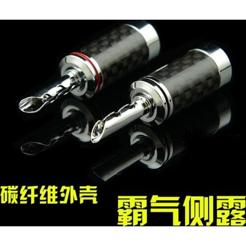 4pcs Hifi BAF Rhodium plated banana plug Carbon fiber audio speaker cable banana plug socket jack connector
