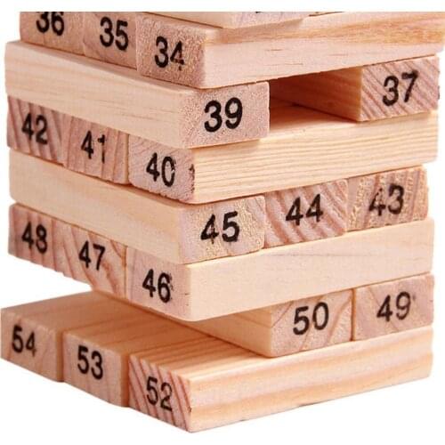 54 Pieces Log-coloured Digital Childrens Stacked Building Blocks Wooden Tumbling Tower Game Family Garden Games Toy