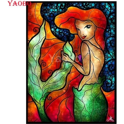 5D DIY Full Square round Diamond Painting Cartoon Mermaid Princess Diamond Embroidery Mosaic Picture Of Rhinestone Home Decor