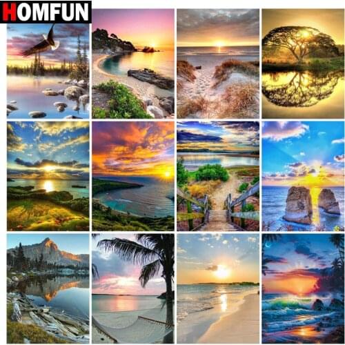 HOMFUN Diamond Painting Full Square/Round Diamond "Beach sea landscape" Pattern Embroidery Cross Stitch 5D Rhinestone Painting