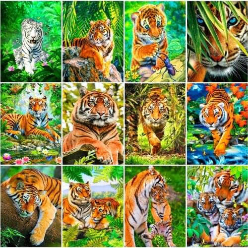 AZQSD Diamond Embroidery Tiger Mosaic Handicraft Diamond Painting Animal Cross Stitch Kits Picture Of Rhinestones Home Decor