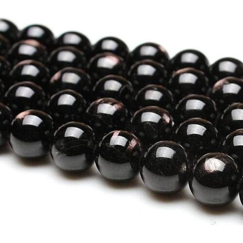 Natural Round hypersthene Gemstone Loose Beads For Necklace Bracelet DIY Jewelry Making 15inch Strand Black Silverstone