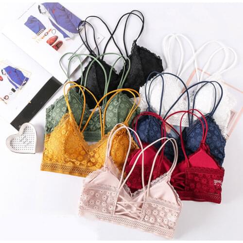 Fashion Casual V Neck Lace Vest Push Up Floral Backless Padded Bra Seamless Bralette Women Bra Intimates Sexy Lingerie Brassiere