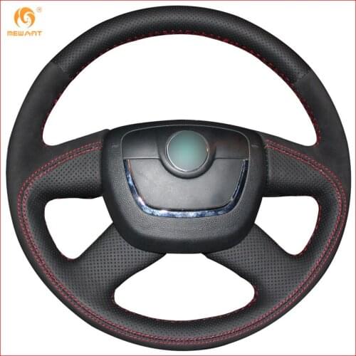 MEWANT Black Genuine Leather Black Suede Steering Wheel Cover for Skoda Octavia Superb 2012 Fabia Skoda Octavia a 5 a5 2012 2013