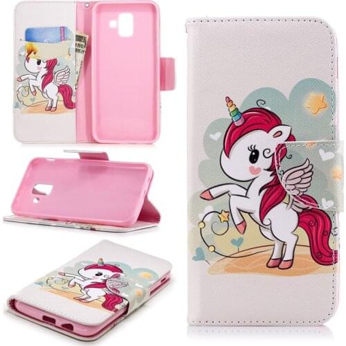 Flip Colored Drawing PU Leather Case with Kickstand for Samsung Galaxy A6(2018) A600FN Mobile Phone Case with Wallet Card Holder