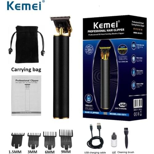 Kemei 1971 Pro USB Rechargeable Hair Trimmer Cordless For Men Beard 0mm Baldheaded Electric Hair Clipper Mower Cutting Machine