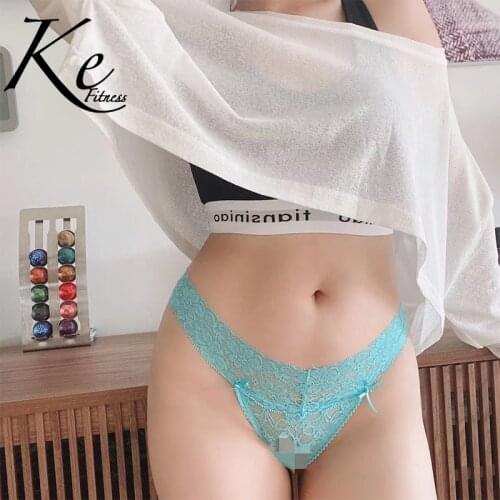 KE 3-pack lace thong high elasticity transparent mesh hollow cotton crotch womens sports underwear T-back