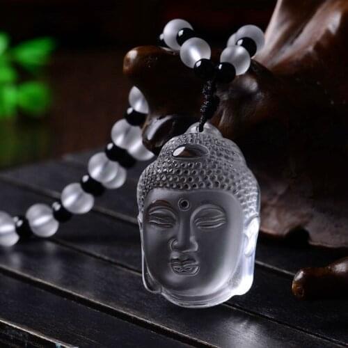 Chinese Natural Boutique Fashion White Crystal Necklace Pendant Lucky Buddha Amulet Woman Luck Gifts