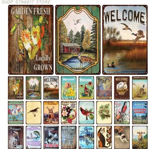 Classical Birds Cats Flower Deer Natural Landscape Retro Plaque Iron Painting Metal Tin Sign Wall Decorative Painting Home Bar