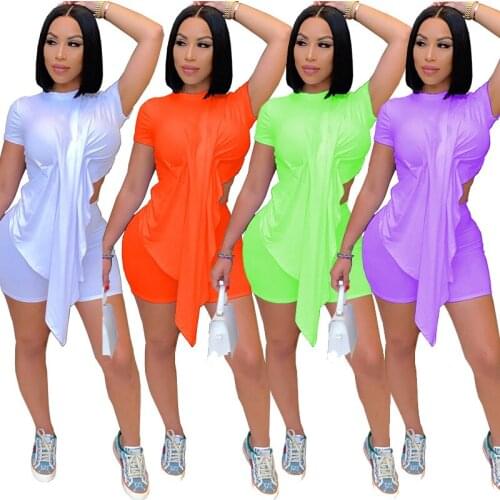 Two Piece Set Women Summer Wholesale Shorts Sets Solid Irregular Crop Top Pants Casual Sweet Matching Set Dropshipping 10 Color