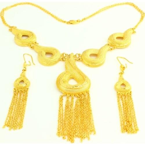 African/Ethiopian Jewelry Set 24K Gold Color Necklace/Earring Jewelry African/Nigeria/Arabic Bridal Wedding Jewelry Sets