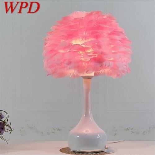 WPD Creative Table Lamps Contemporary Red Feather Desk Lights for Home Living Bed Room Decoration