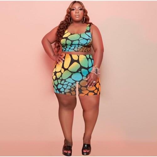 L-5XL Plus Size Printing Two Piece Set Women Square Neck Sleevelsee Crop Top and Skinny Jogger Pant Female Casual Oversize Suit